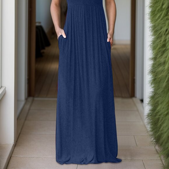 Full Size Grecian Neck Dress with Pockets - Picture 6 of 9